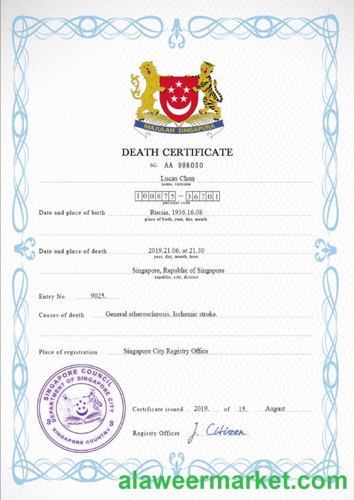 Singapore death certificate PSD template